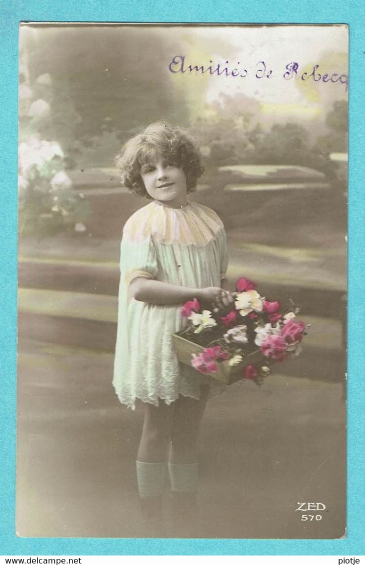 * Rebecq (Brabant Wallon) * (ZED 570) Amitiés De Rebecq, Fantaisie, Fille, Enfant, Girl, Panier De Fleurs, Old, Rare - Rebecq