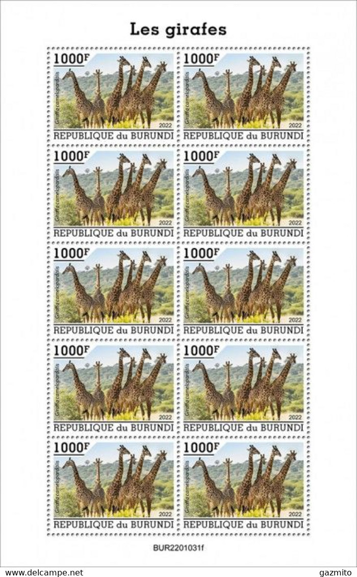 Burundi 2022, Animals, Giraffes, Sheetlet - Unused Stamps