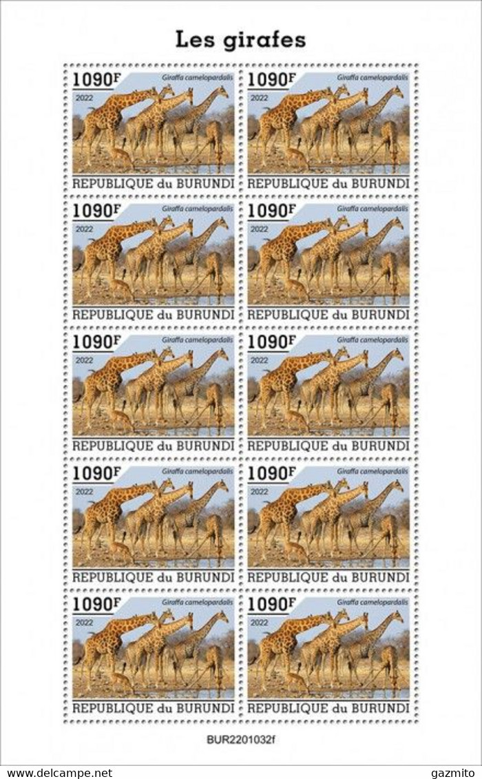 Burundi 2022, Animals, Giraffes II, Sheetlet - Ungebraucht