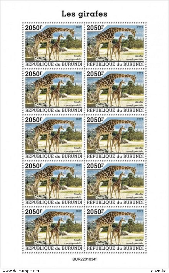 Burundi 2022, Animals, Giraffes IV, Sheetlet - Unused Stamps