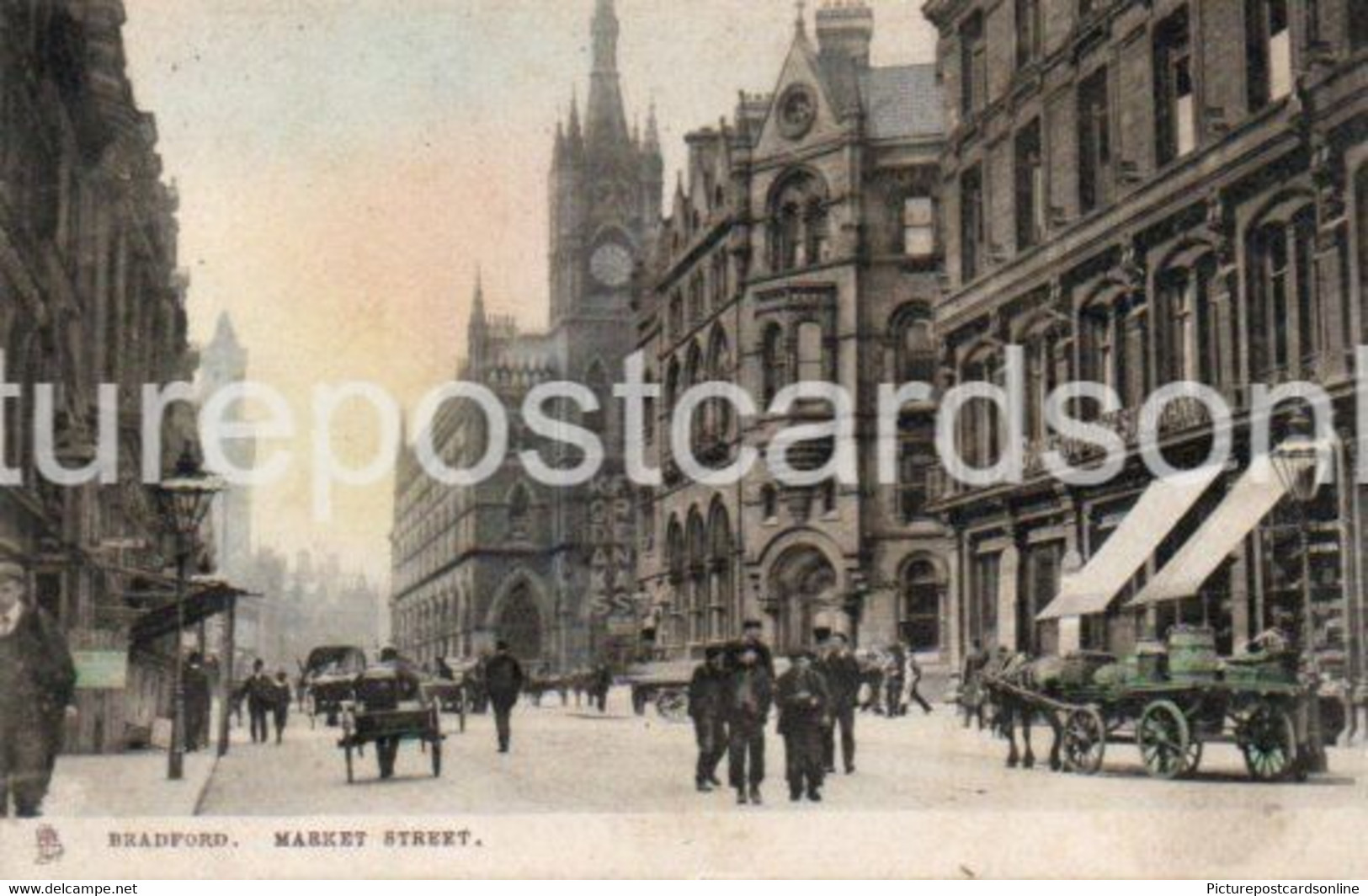 BRADFORD MARKET STREET OLD B/W POSTCARD YORKSHIRE TUCK - Bradford