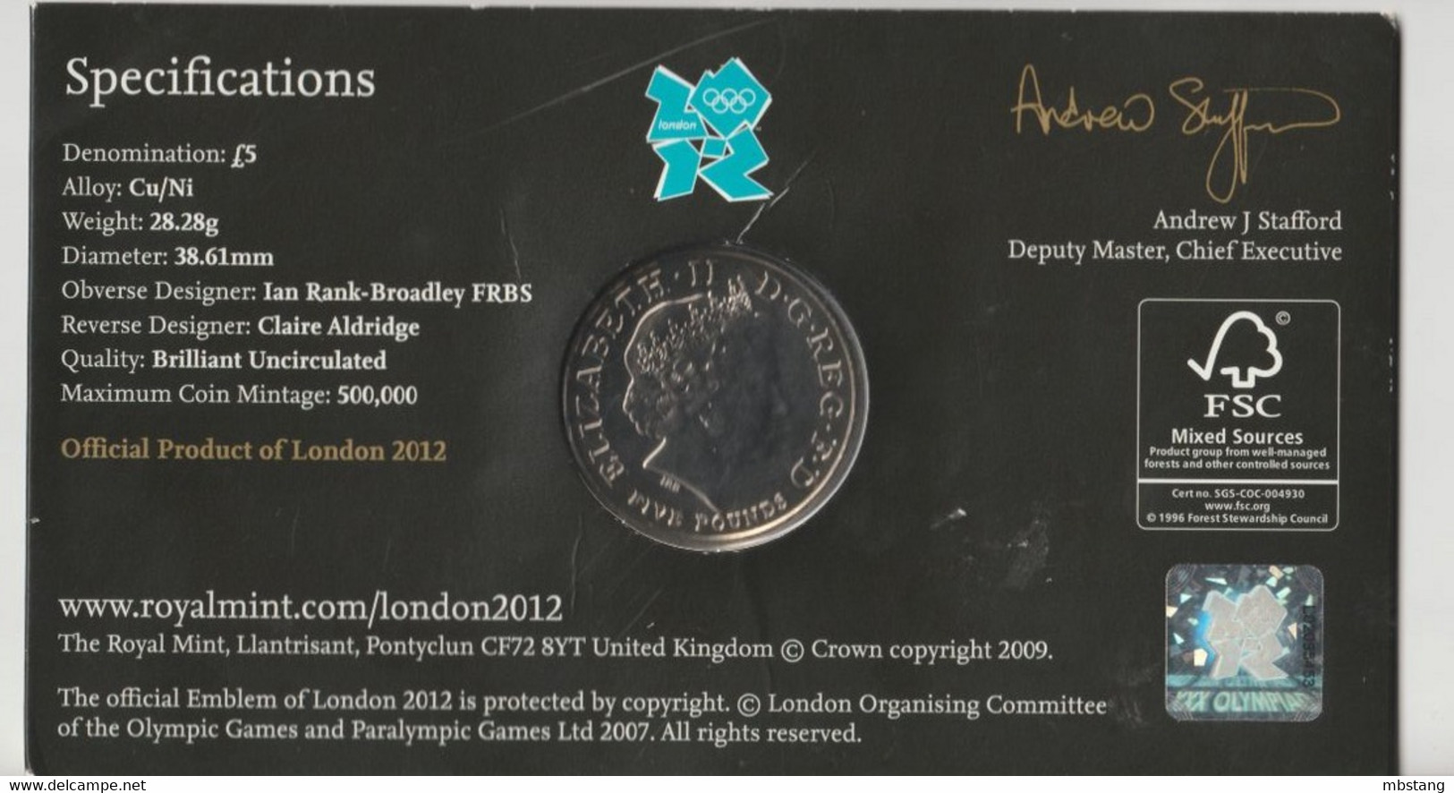 GRAN BRETAÑA  5 Pounds - (XXX Olympiad, Countdown 3) Copper-nickel • 28.28 G • ⌀ 38.61 Mm KM# 1121 - 5 Pond