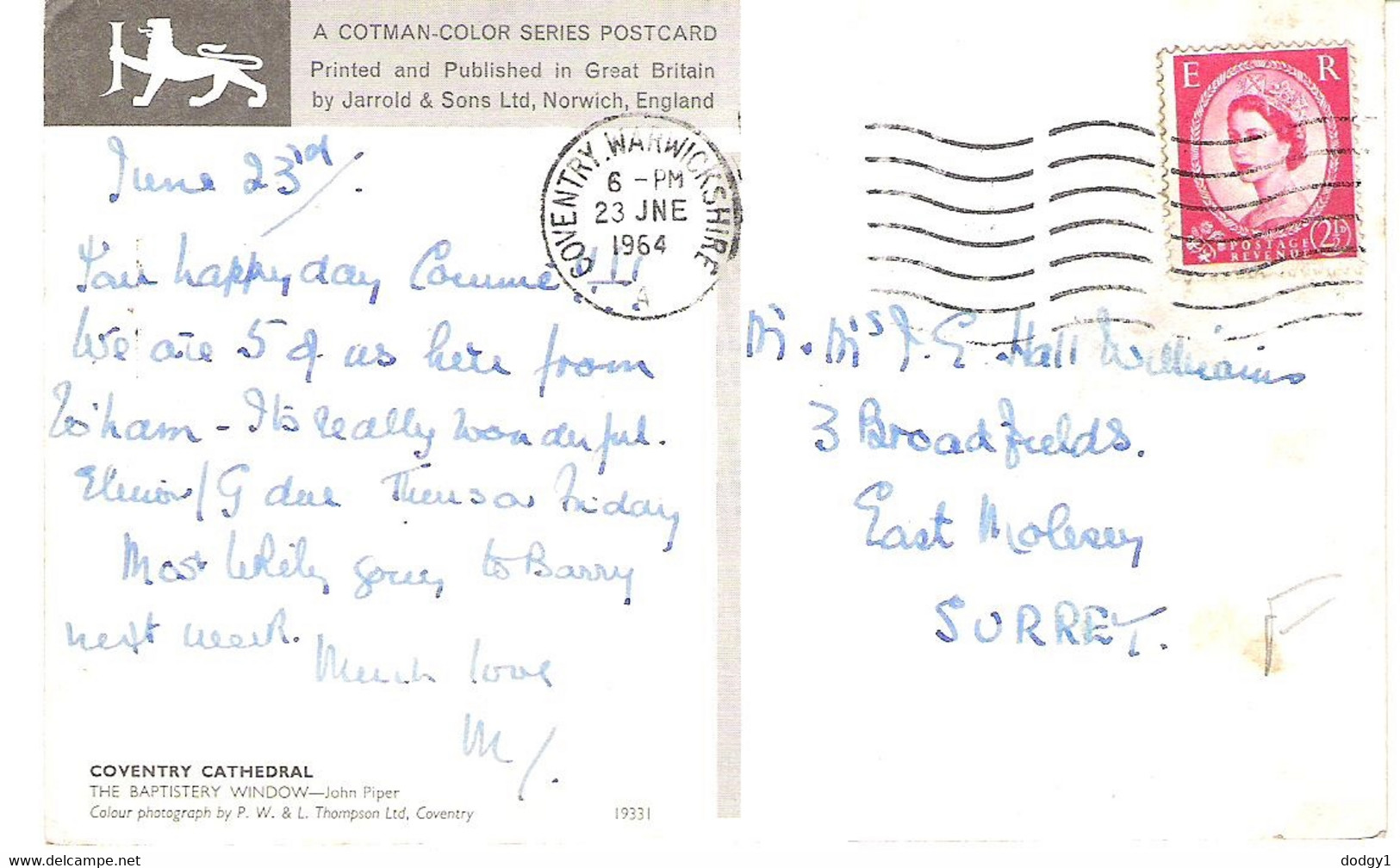COVENTRY CATHEDRAL, COVENTRY, WARWICKSHIRE, ENGLAND. Circa 1964 USED POSTCARD Kg5 - Coventry