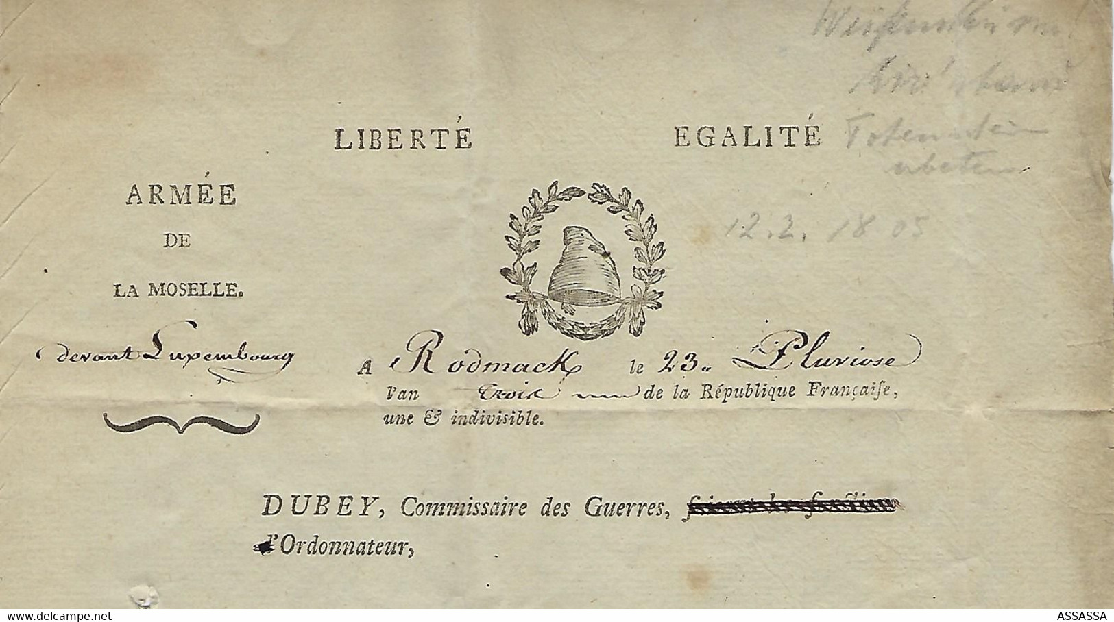 LUXEMBOURG - ARMEE DE LA MOSELLE - DEVANT LUXEMBOURG - de 1795 - lire description svp