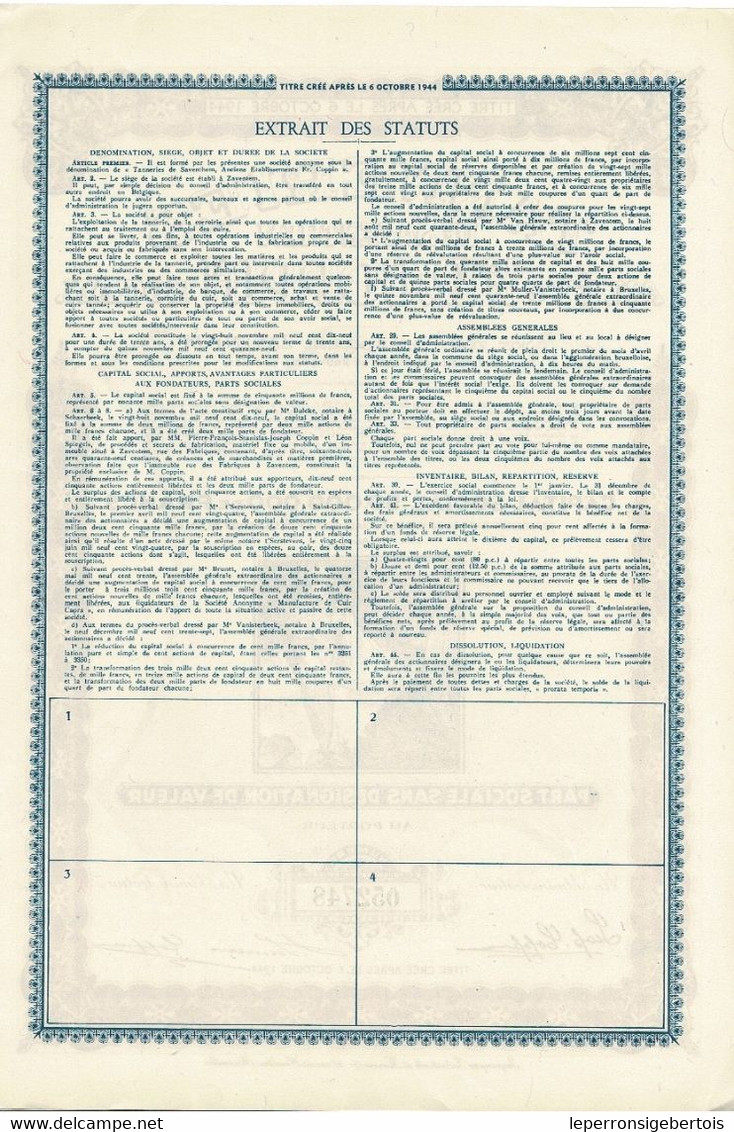 Titre De 1949 -  Tanneries De Saventhem - Anciens Etablissements FR. Coppin - Déco - Textile