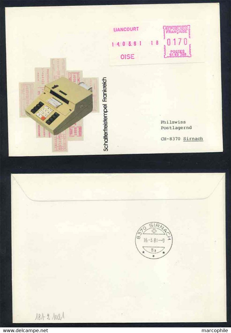 TIMBRE DE DISTRIBUTEUR - LIANCOURT - OISE / 1981 ENVELOPPE FDC POUR LA SUISSE (ref 9119a) - 1981-84 Types « LS » & « LSA » (prototypes)