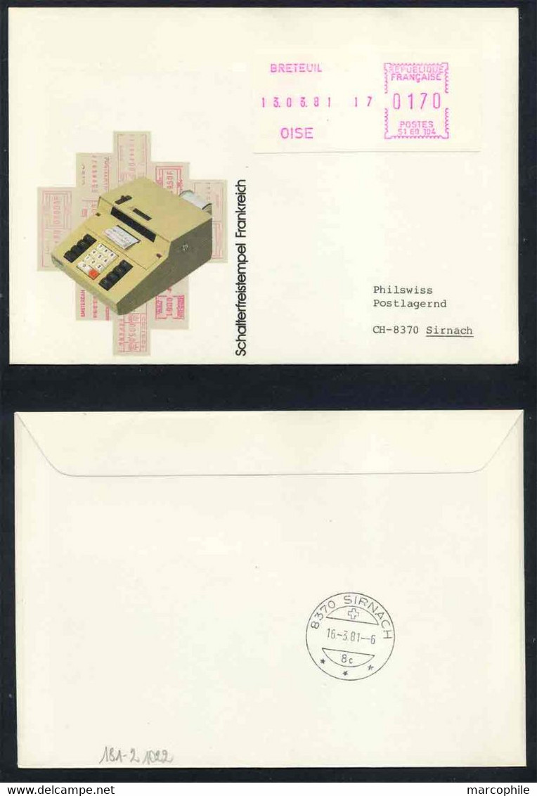 TIMBRE DE DISTRIBUTEUR - BRETEUIL - OISE / 1981 ENVELOPPE FDC POUR LA SUISSE (ref 9119c) - 1981-84 LS & LSA Prototypen