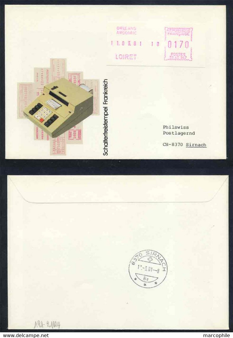 TIMBRE DE DISTRIBUTEUR - ORLEANS ARGONNE - LOIRET / 1981 ENVELOPPE FDC POUR LA SUISSE (ref 9119e) - 1981-84 LS & LSA Prototipi