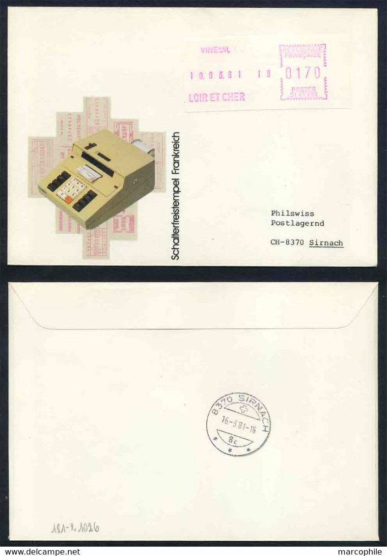 TIMBRE DE DISTRIBUTEUR - VINEUIL - LOIR ET CHER / 1981 ENVELOPPE FDC POUR LA SUISSE (ref 9119i) - 1981-84 LS & LSA Prototypen