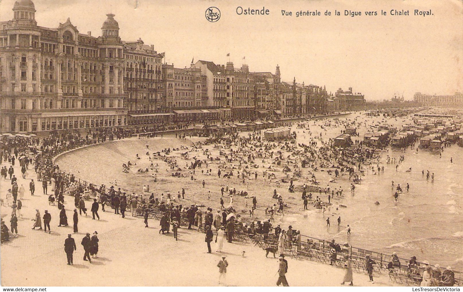 CPA Ostende - Vue Générale De La Digue Vers Le Chalet Royal - Très Animé - Oblitération Avec Flamme 1927 - Oostende