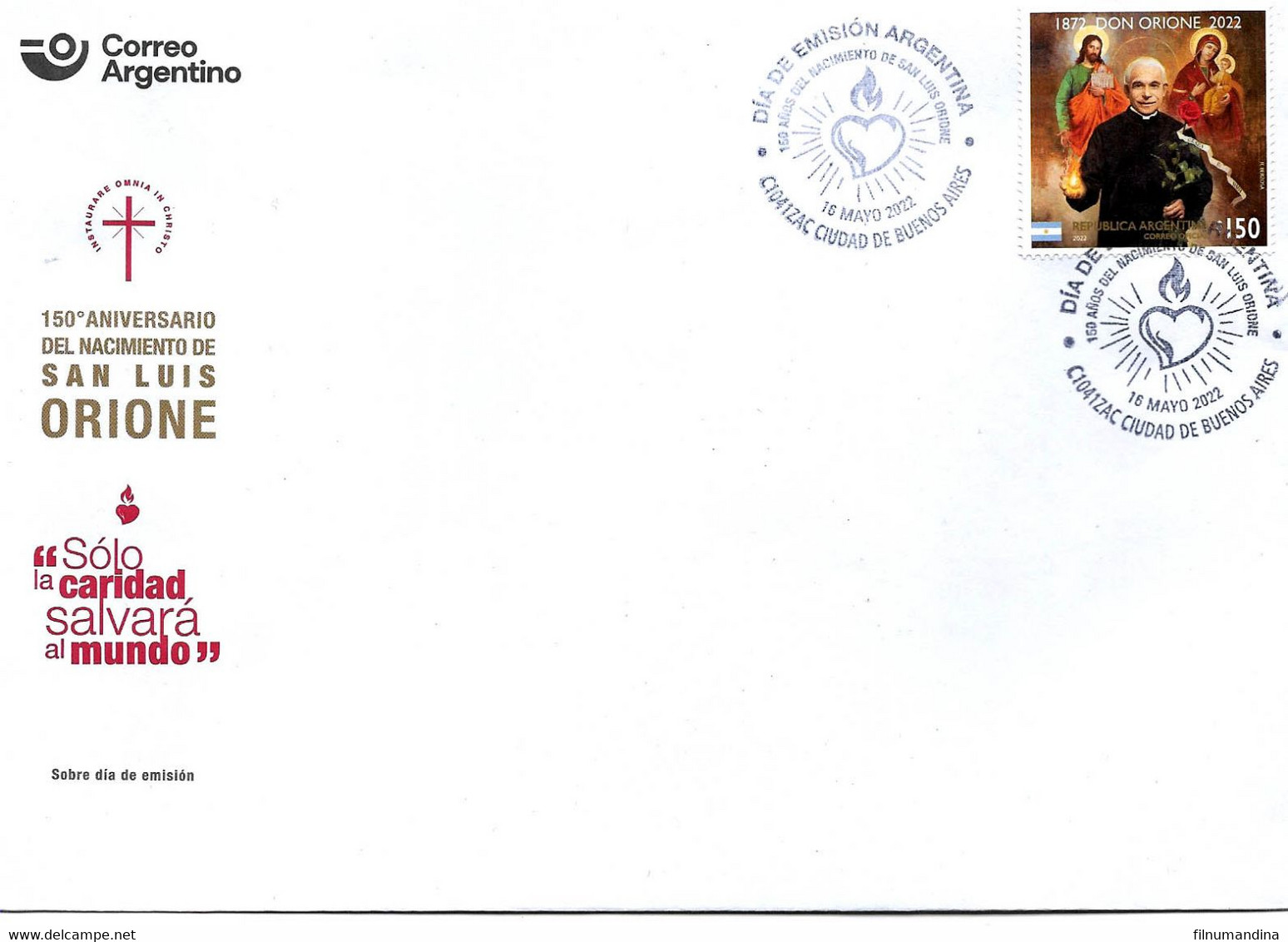 #75112A ARGENTINE,ARGENTINA 2022 DON ORIONE JOINT ISSUE ITALIA-VATICANO-S.O.MALTA RELIGION STAMP FDC - Unused Stamps