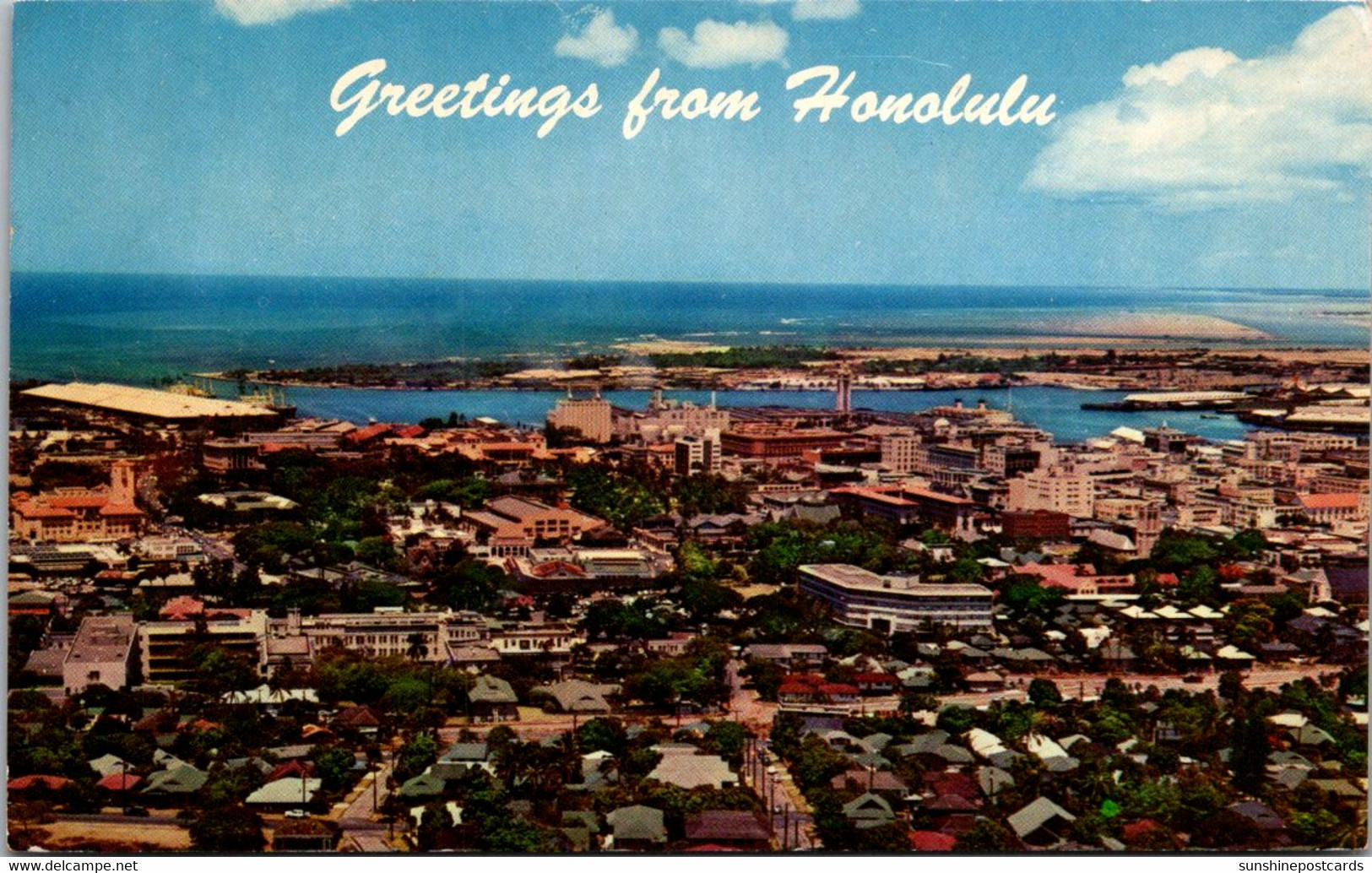 Hawaii Honolulu Greetings Showing Downtown Business Section 1960 - Honolulu