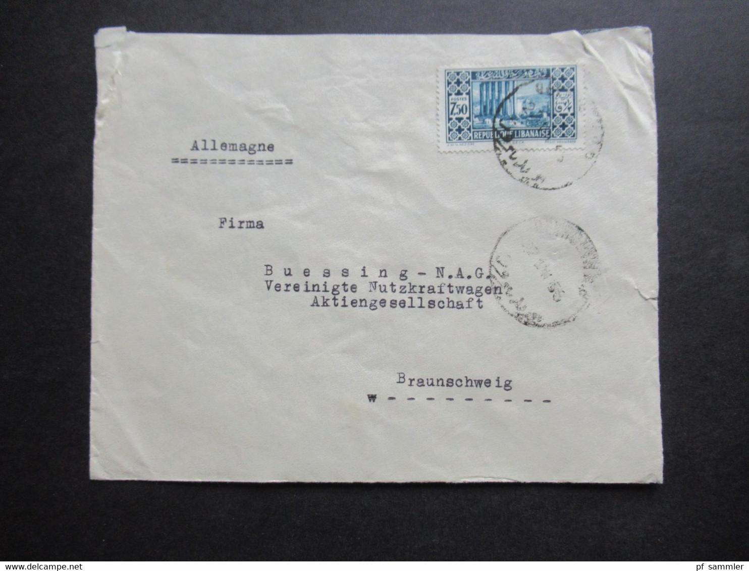 Republique Libanaise 1935 Libanon Umschlag Fankhaenel & Kronofol Beyrouth (Syrie) Aufkleber Soennecken Weltmarke - Libanon