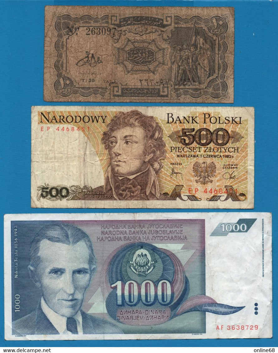 LOT BILLETS 3 BANKNOTES: YUGOSLAVIA - POLAND - EGYPT - Mezclas - Billetes