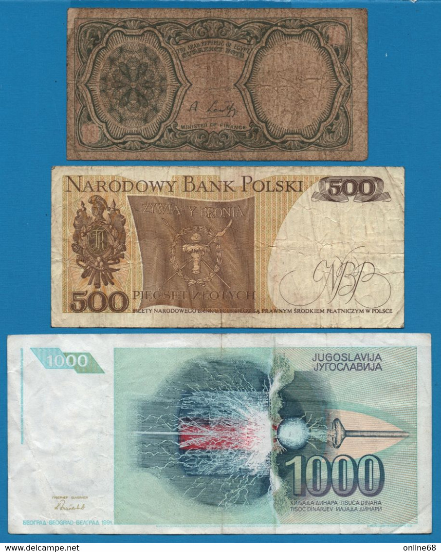 LOT BILLETS 3 BANKNOTES: YUGOSLAVIA - POLAND - EGYPT - Mezclas - Billetes