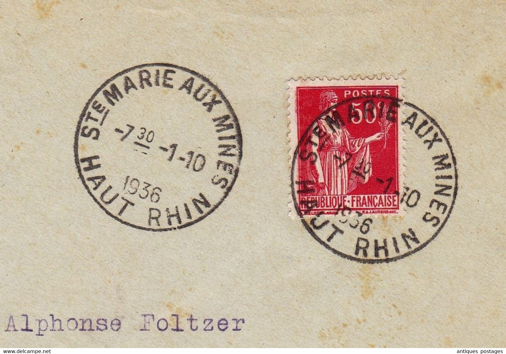 Lettre 1936 Sainte Marie Aux Mines Burger Boissellerie Haut Rhin Mulhouse - 1932-39 Paz