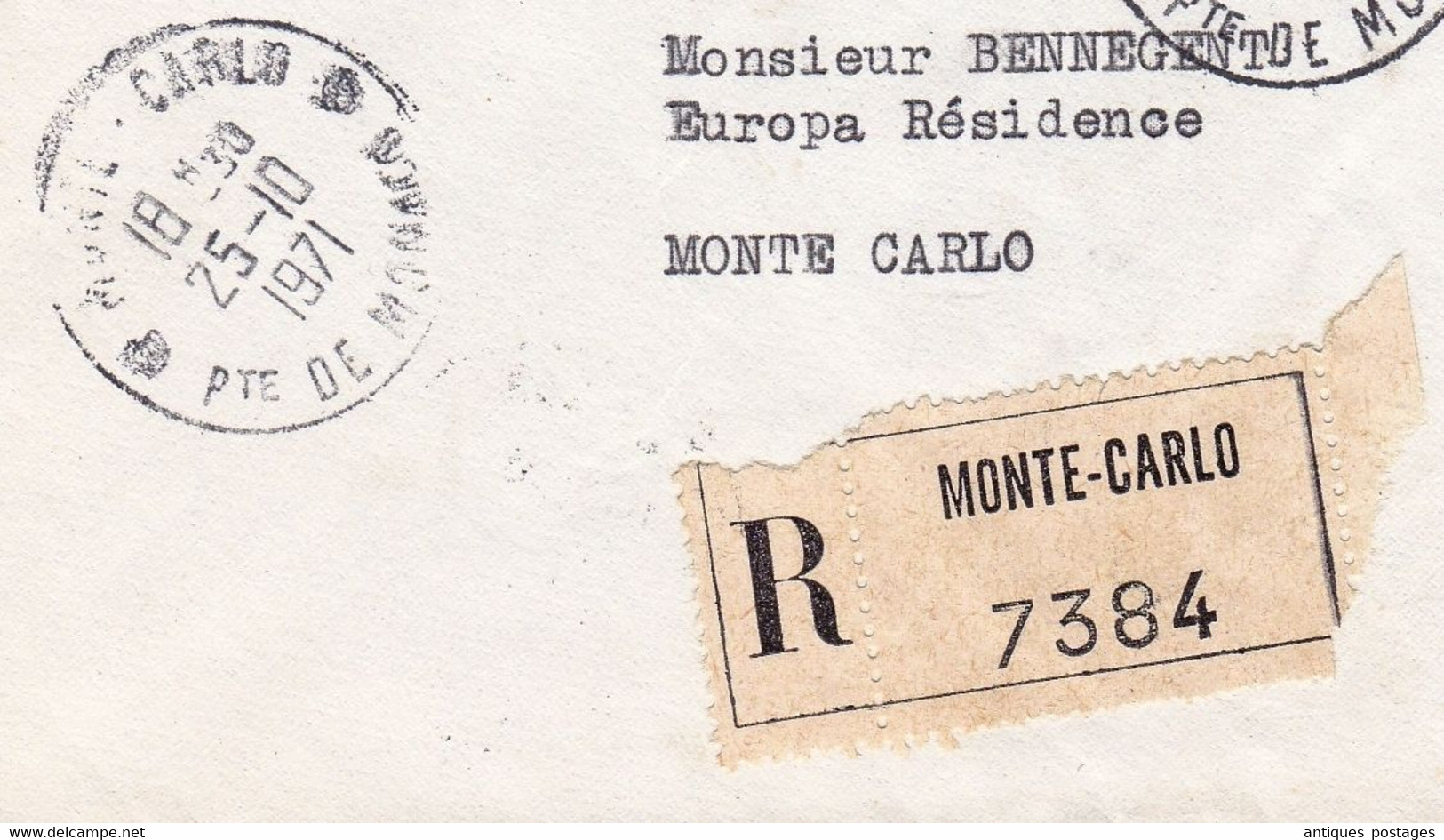 Lettre Recommandée 1971 Monte-Carlo Monaco - Brieven En Documenten