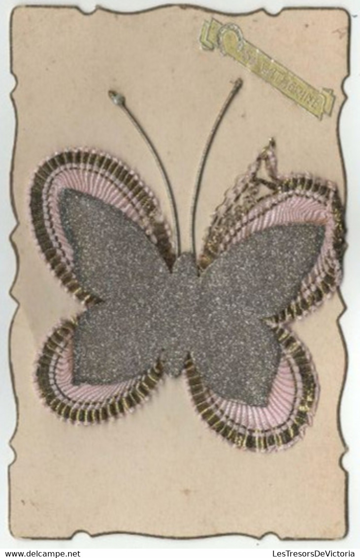 CPA Sainte Catherine - Carte Avec Ajoutis Papillon En Tissus Et Paillettes Argentées - Saint-Catherine's Day