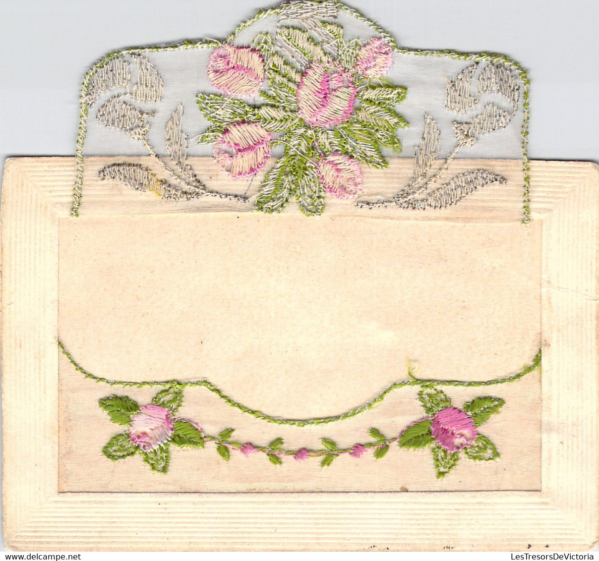 CPA Brodée - Broderie Fleurs - La Partie Brodée S'ouvre Comme Une Enveloppe Pour Glisser Un Message à L'intérieur - Bordados