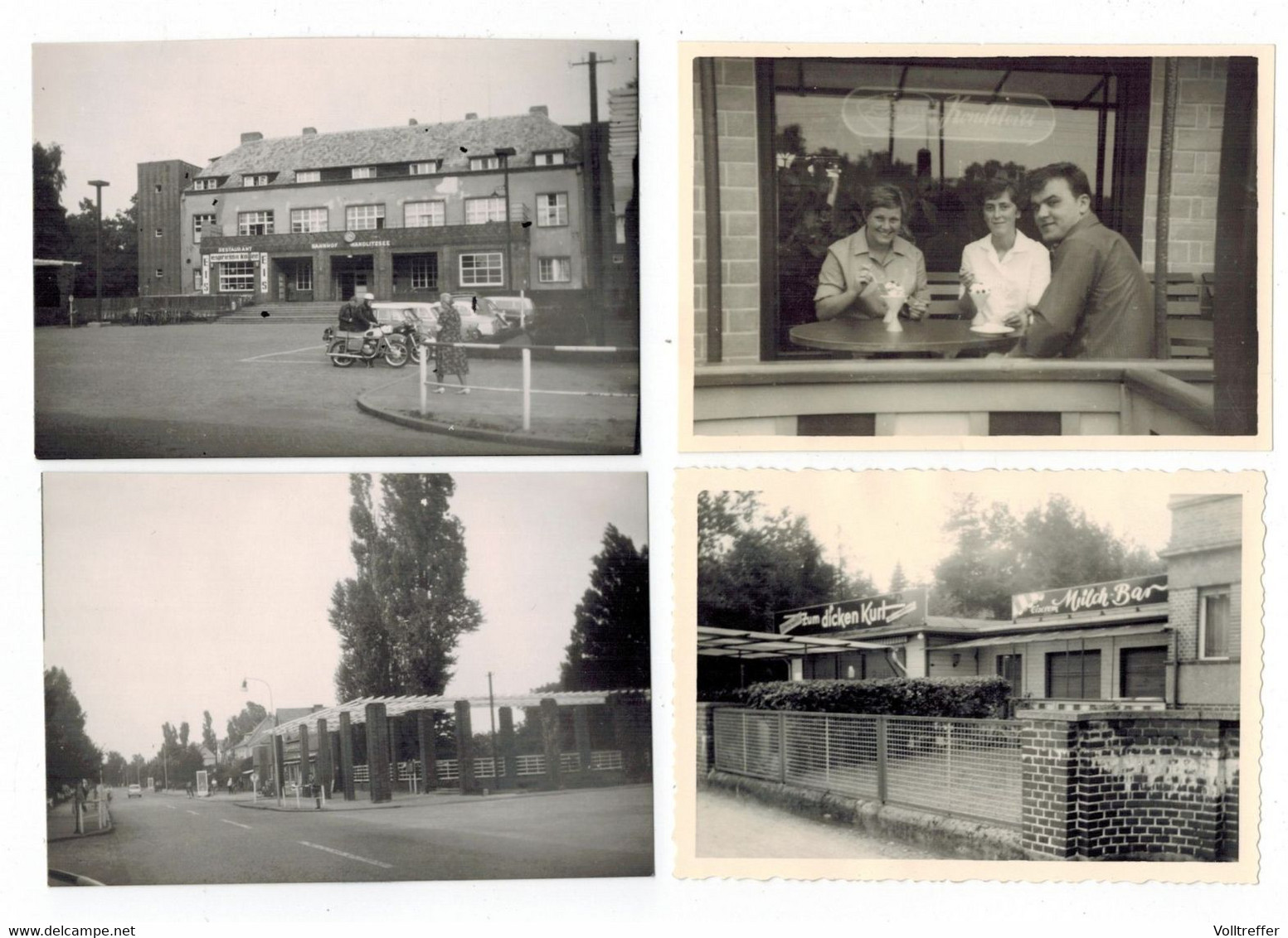 4x Orig. Foto DDR 1966 Wandlitz Wandlitzsee, Bahnhof,  Zum Dicken Kurt Milch Bar Eisdiele, Motorrad Krad Oldtimer - Wandlitz