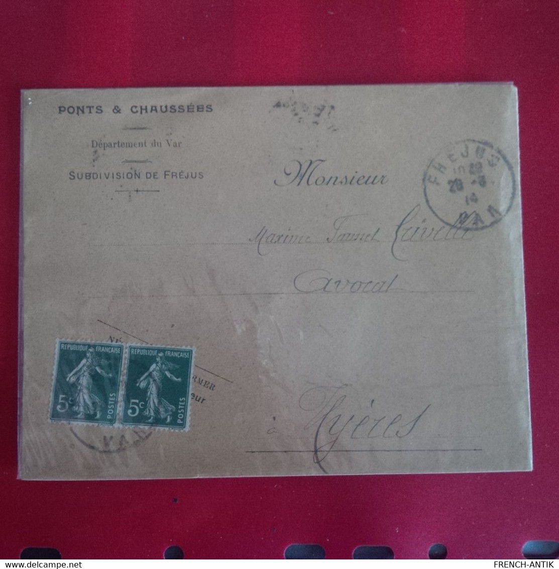 LETTRE SUBDIVISION DE FREJUS POUR HYERES 1914 - Cartas & Documentos