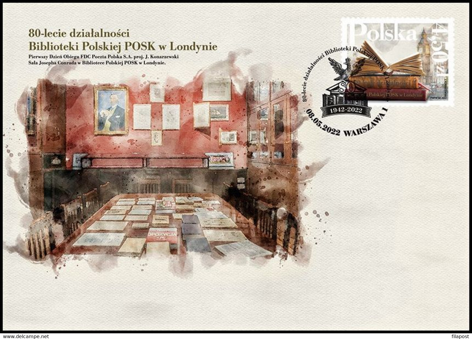 Poland 2022 / POSK Polish Library In London, Book, Big Ben Tower, Books, Archives, Manuscripts / Full Sheet FDC New!!! - Covers & Documents