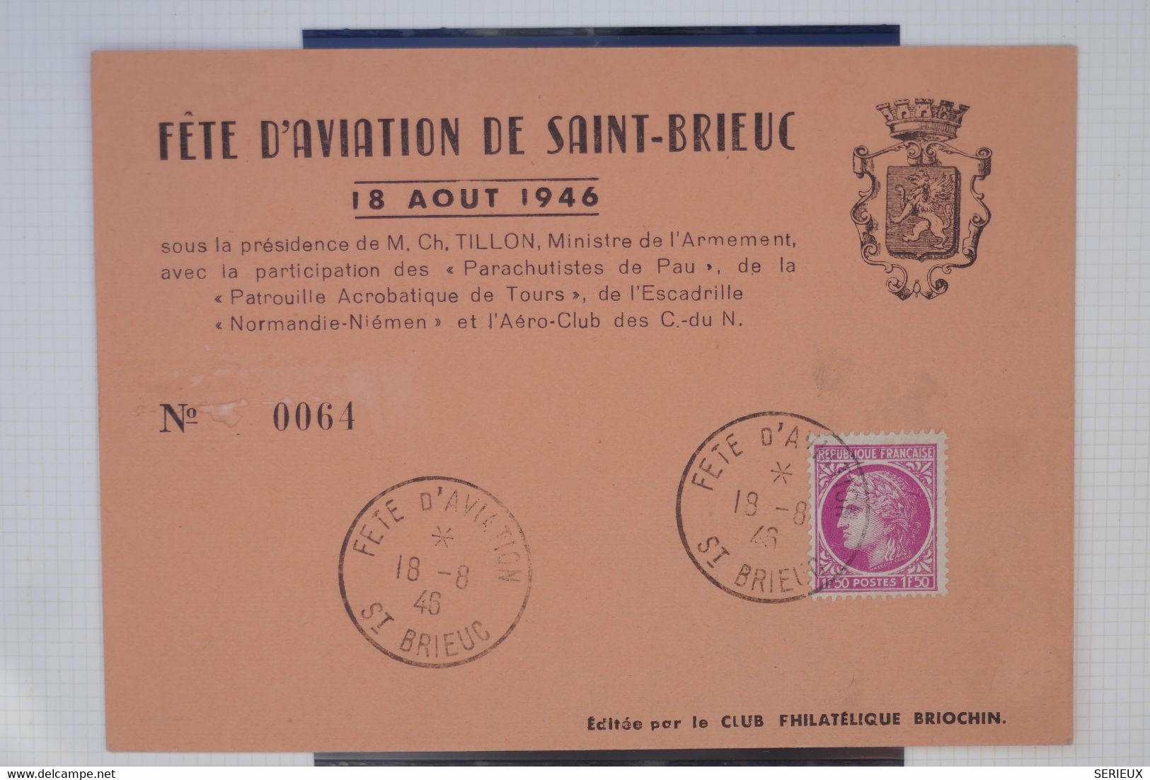 C1 FRANCE   BELLE CARTE  1946 FETE DE L AVIATION ST BRIEUC +++AFFRANC. PLAISANT - 1960-.... Storia Postale