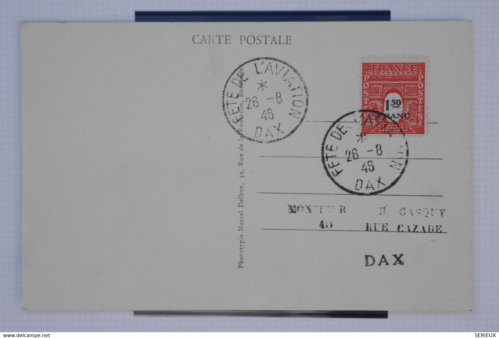 C1 FRANCE   BELLE CARTE  1946 MEETING D AVIATION DE DAX ++VIGNETTE +AFFRANC. PLAISANT - 1960-.... Briefe & Dokumente
