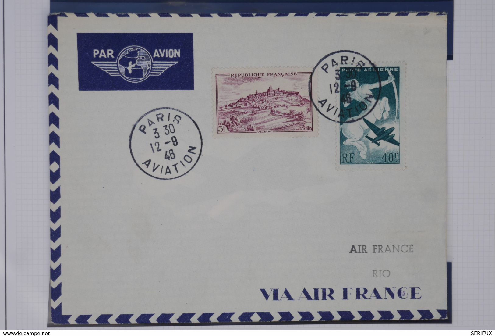 C1 FRANCE   BELLE LETTRE RECOM. 1946 PARIS RIO BRESIL++GRIFFE AU VERSO+AFFRANC. PLAISANT - 1960-.... Lettres & Documents