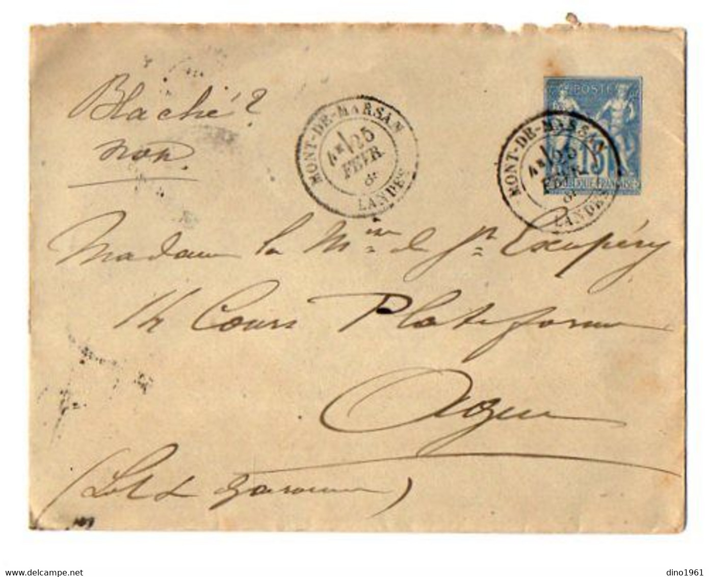 TB 3495 - 1888 - LSC - Entier Postal Enveloppe Type / MP MONT DE MARSAN Pour Mme La Marquise De SAINT - EXUPERY à AGEN - Standaardomslagen En TSC (Voor 1995)