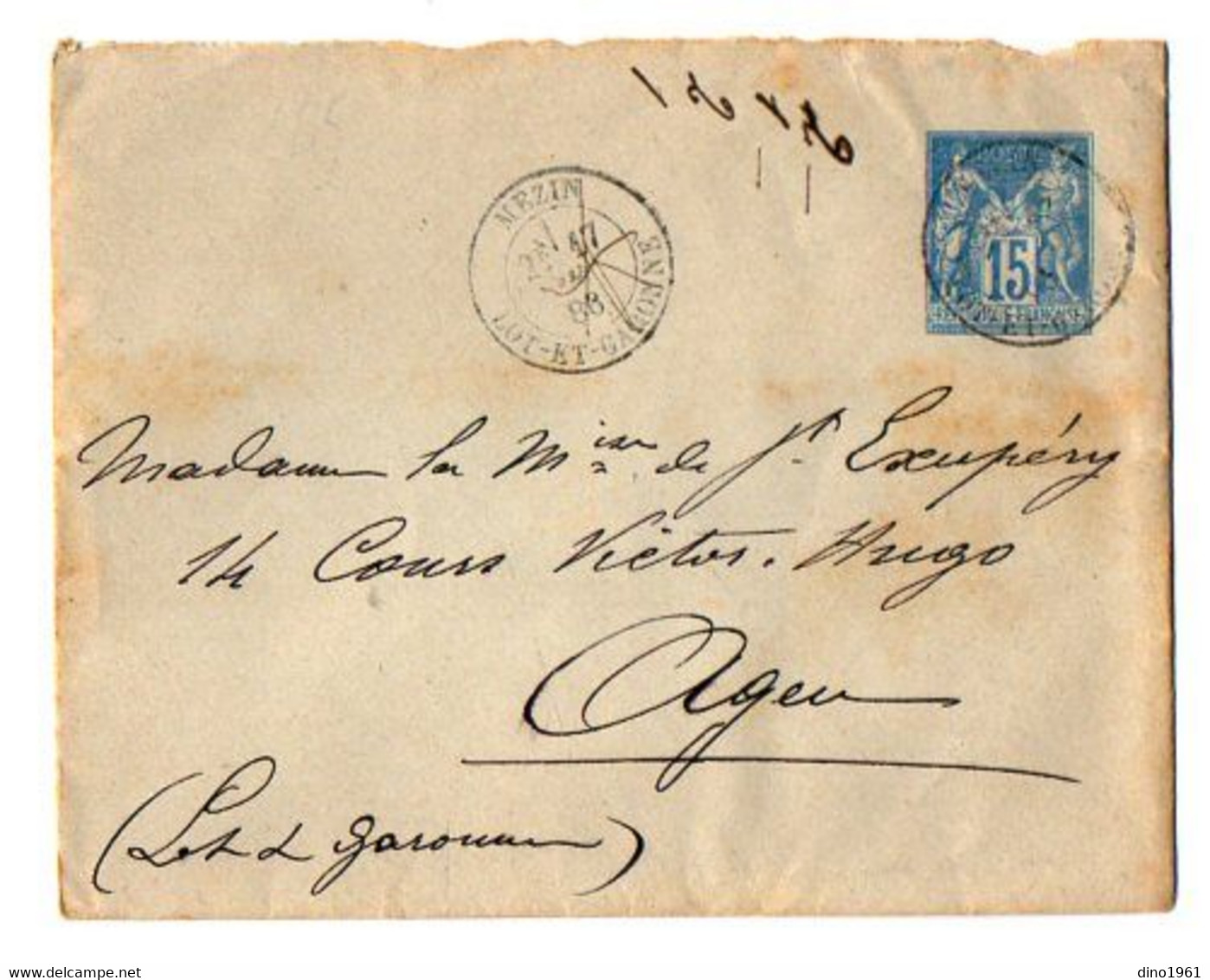 TB 3496 - 1888 - LSC - Entier Postal Enveloppe Type / MP MEZIN Pour Mme La Marquise De SAINT - EXUPERY à AGEN - Buste Postali E Su Commissione Privata TSC (ante 1995)