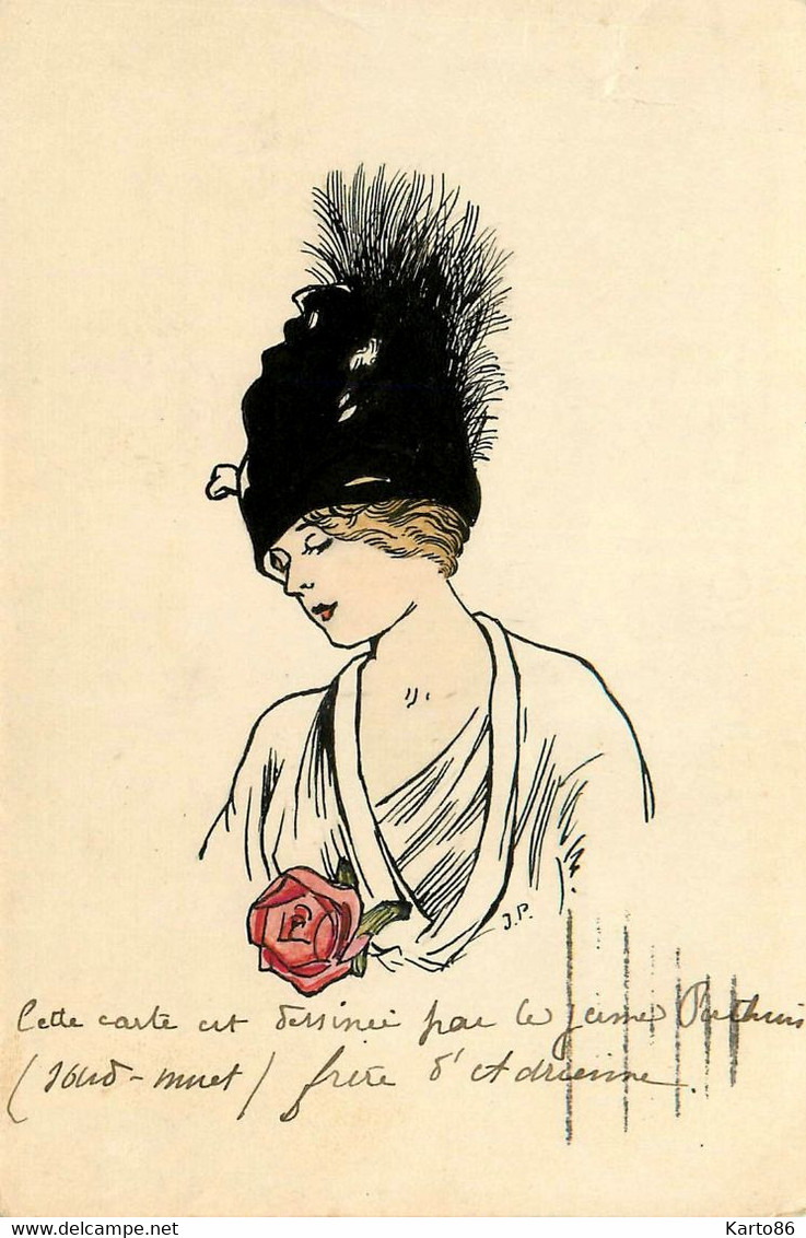 Mode * CPA Illustrateur J.P. * Fleur Rose Chapeau Hat - Mode