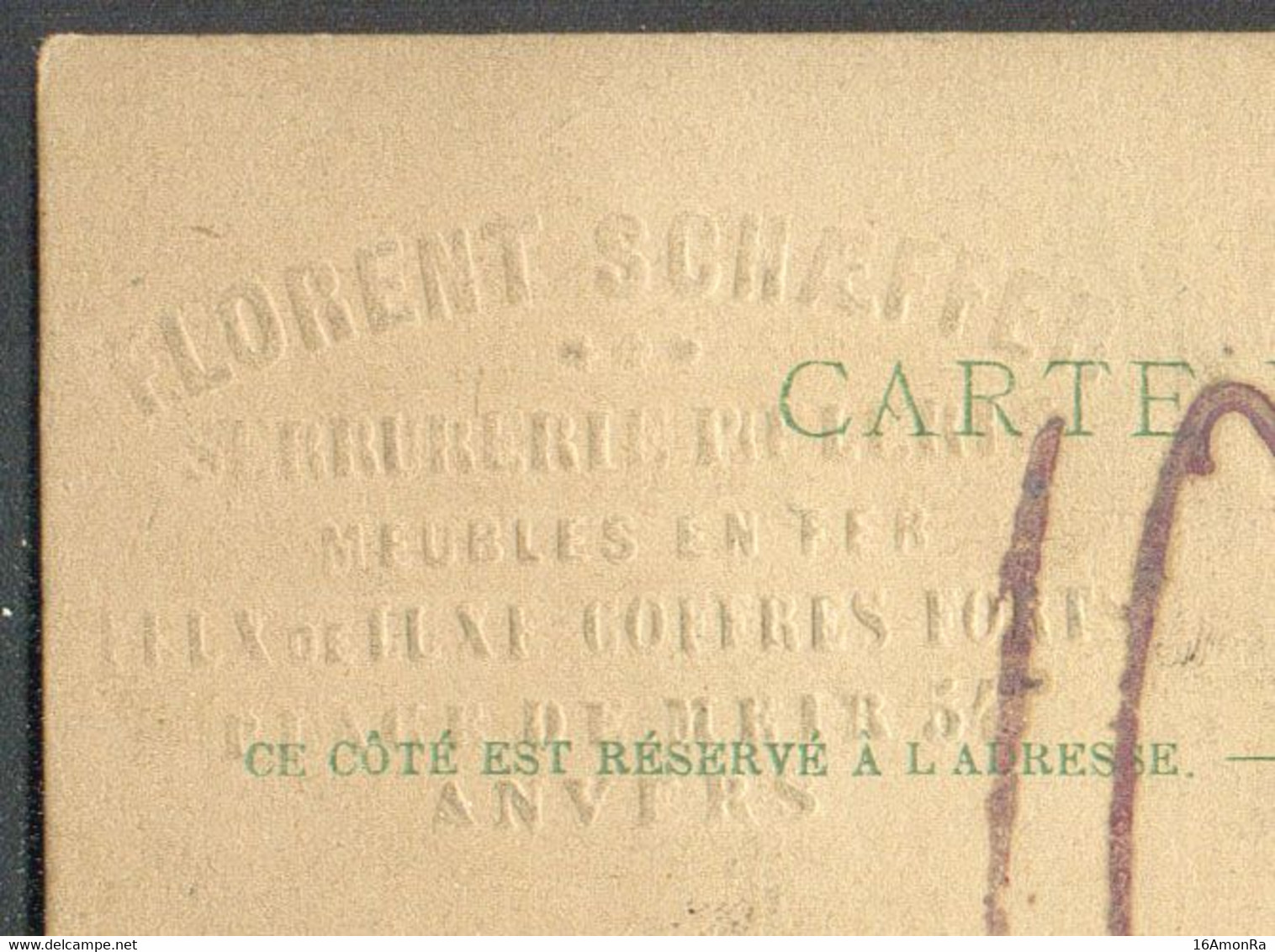 E.P. Carte 5c. Vert Sur Chamoir Obl. Sc ANVERS 20 Février 1882 (exp. Florent SCHAEFFER, Serrurerie, Meubles En Fer, Coff - Postcards 1871-1909