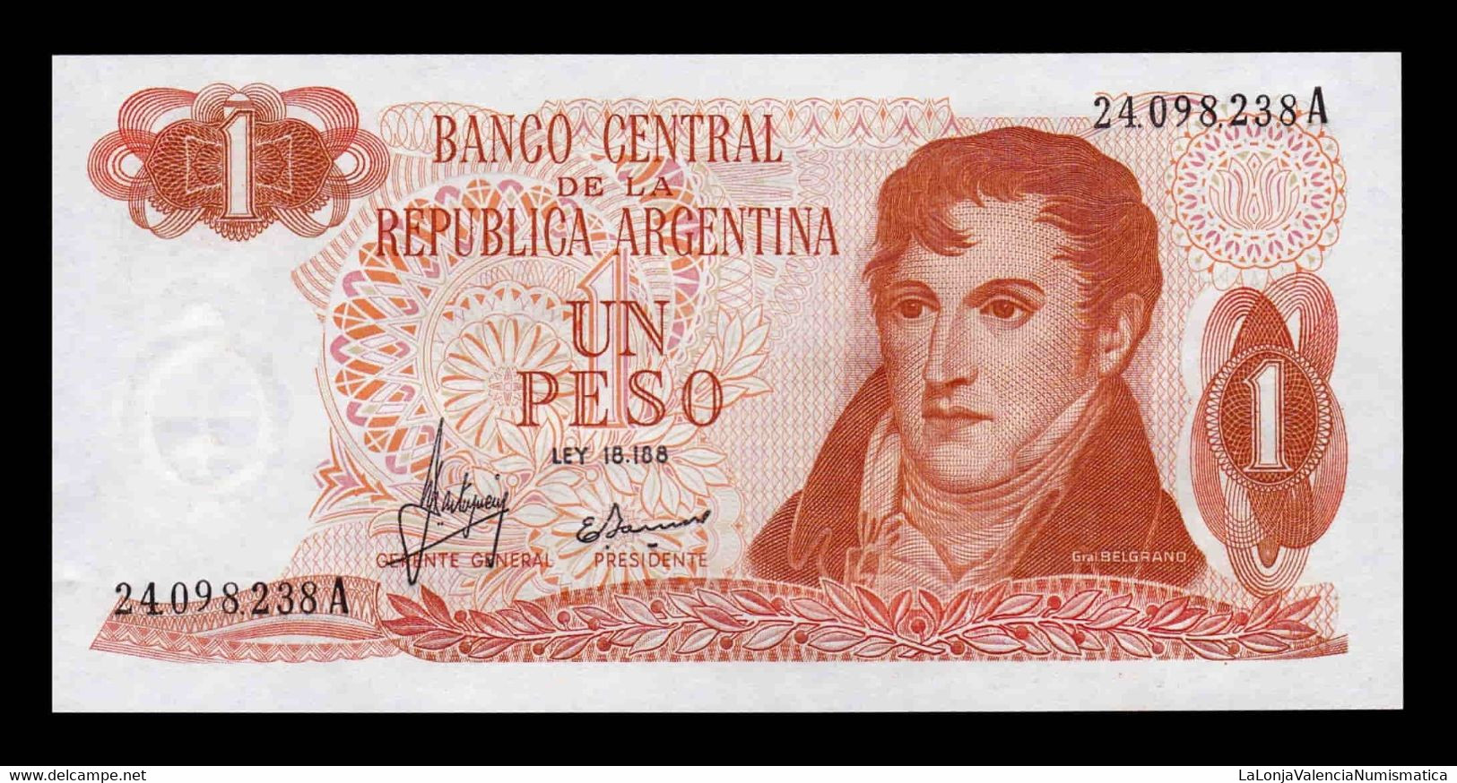 Argentina 1 Peso L. 18188 (1970 - 1973) Pick 287a Serie A SC UNC - Argentinië