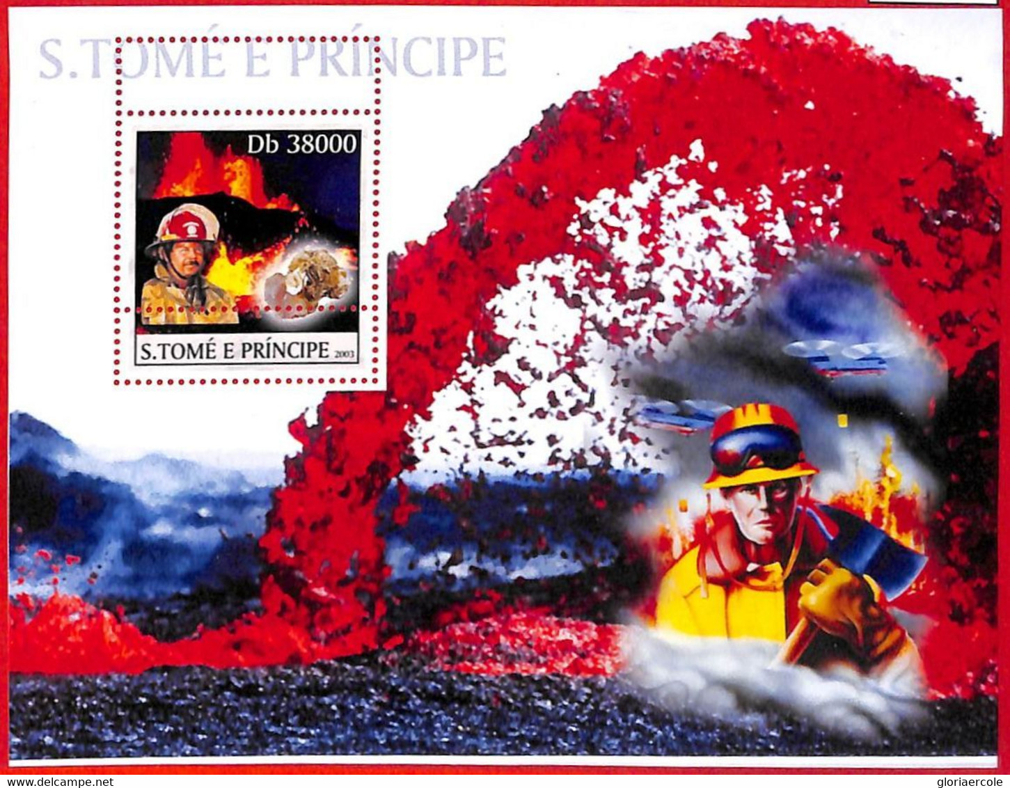 A3373- SAO TOME & PRINCIPE, ERROR MISPERF Souvenir S: 2003 Volcanos, Firefighter - Umweltverschmutzung