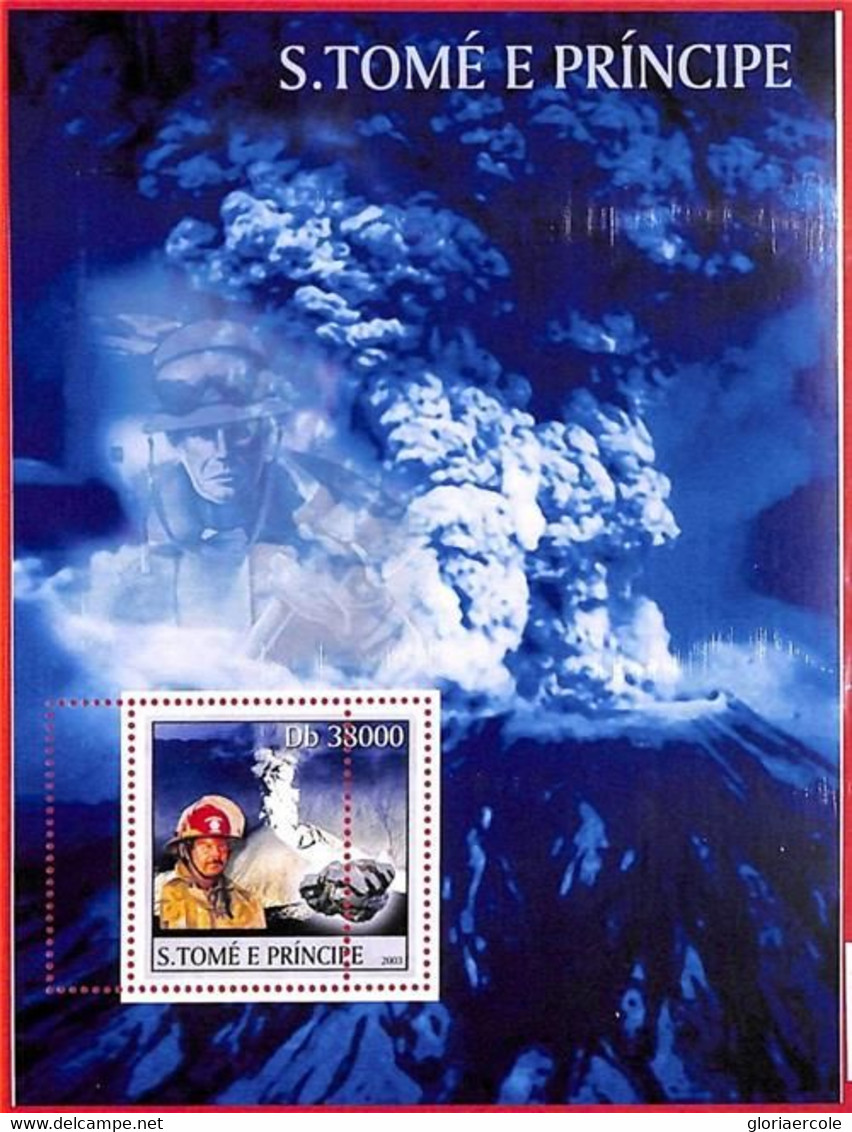 A4438 - SAO TOME & PRINCIPE-ERROR MISPERF Souvenir S: 2003 Volcanos Firefighters - Polucion