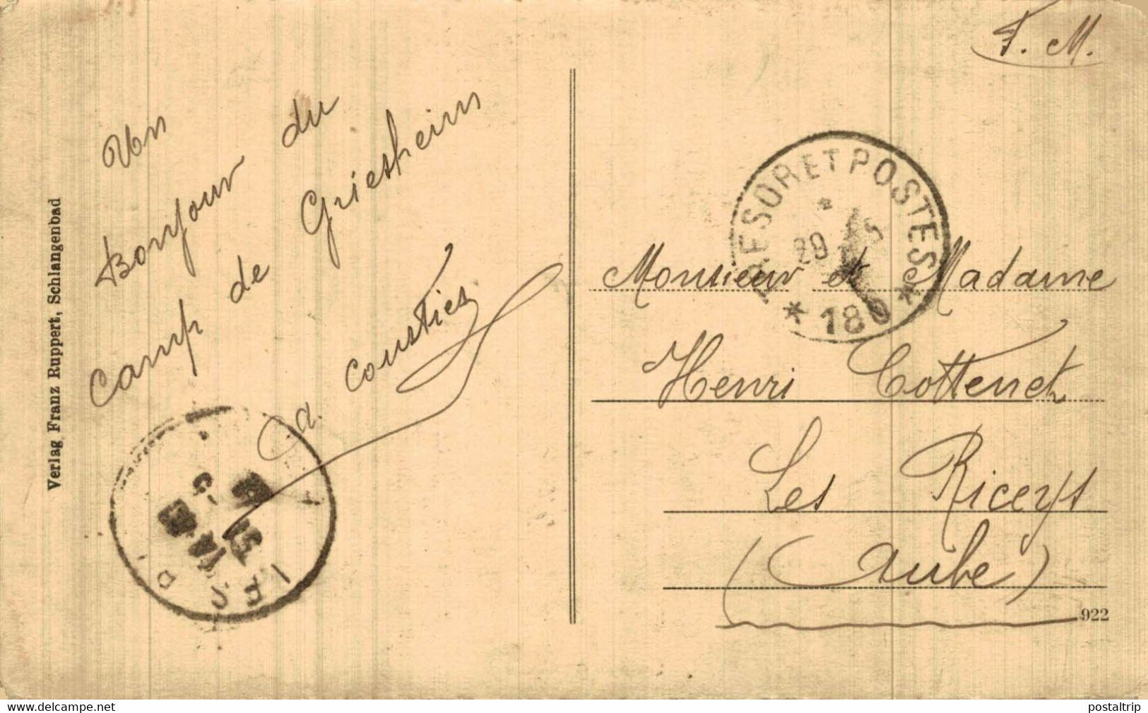 Feldpost WW1: Postcard Schlangenbad   ALLEMAGNE GERMANY DEUTSCHLAND - Schlangenbad