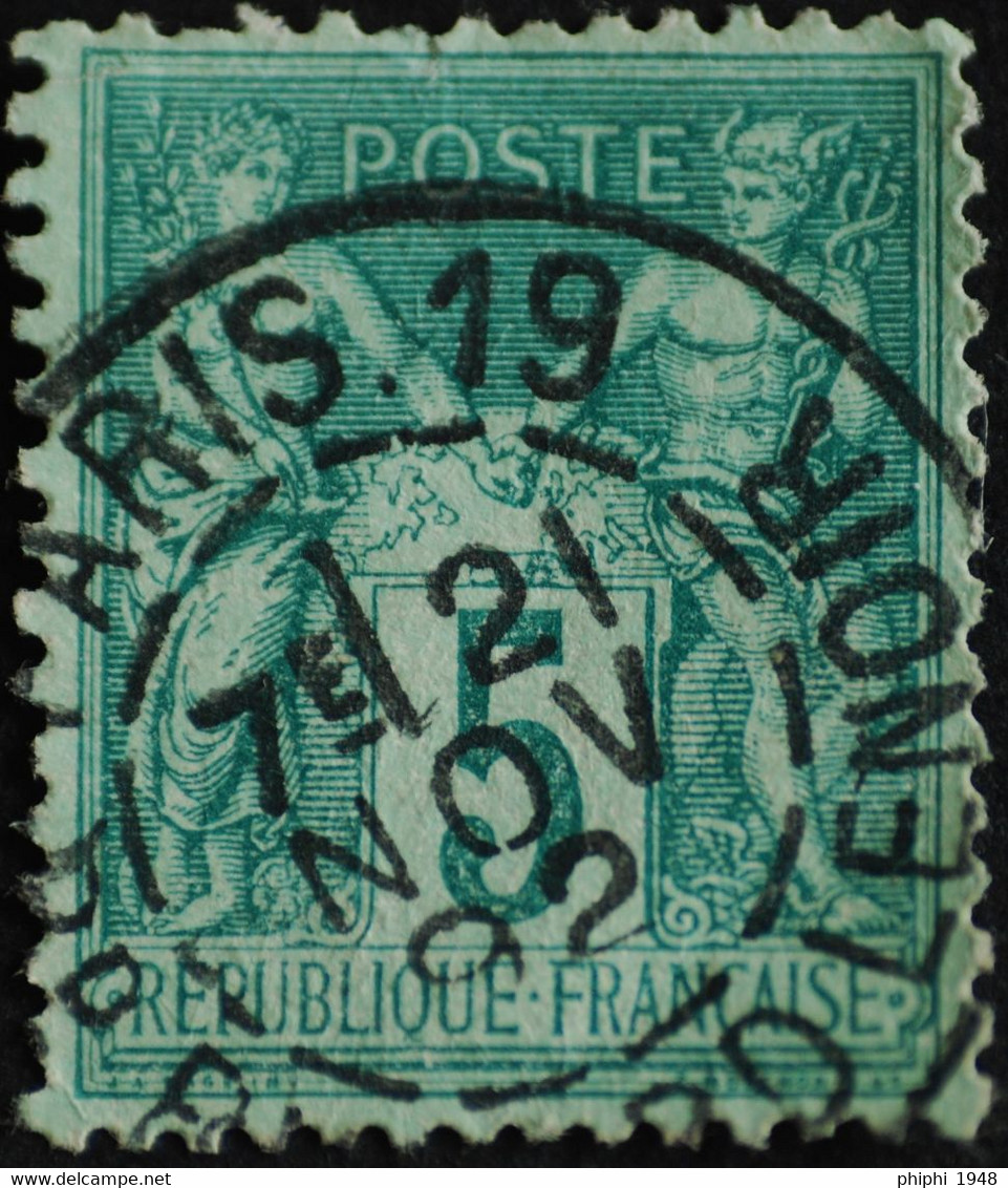 Sage N°75 Type II  Ob  ( CAD) PARIS BD RICHARD-LENOIR. 1892. ( Bur 19 ) - 1876-1898 Sage (Type II)