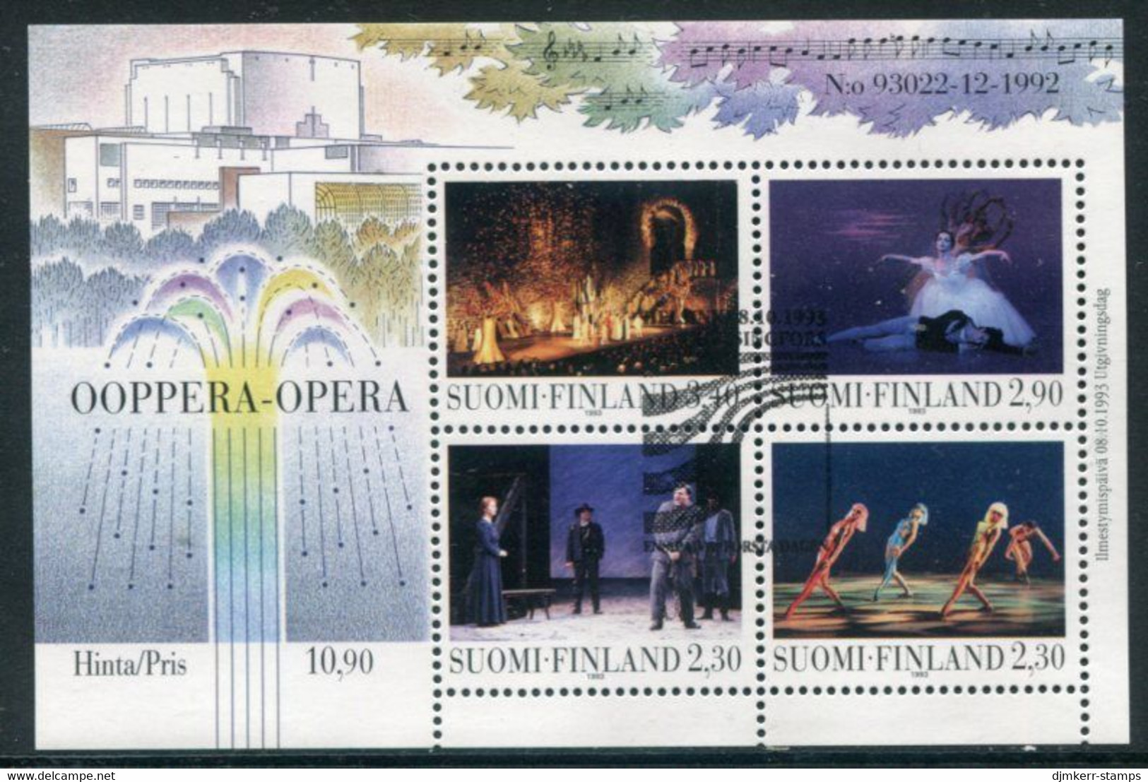 FINLAND 1993 Opening Of Opera House Block  Used.  Michel  Block 10 - Oblitérés