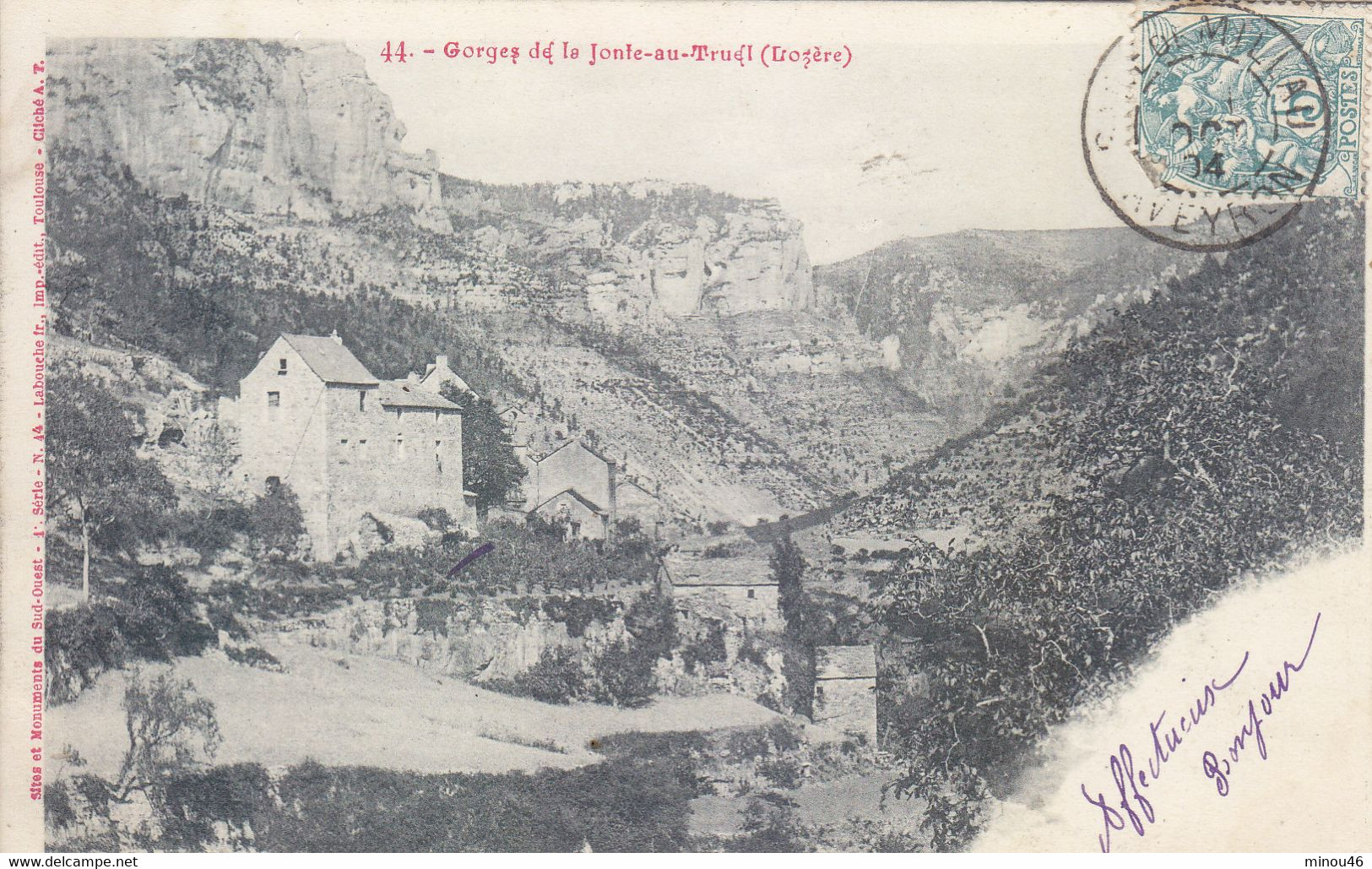 LE TRUEL : T. RARE CPA DOS SIMPLE DE 1904 AVEC CETTE VUE DES GORGES DE LA JONTE. TRES BON ETAT.A SAISIR - Sonstige & Ohne Zuordnung