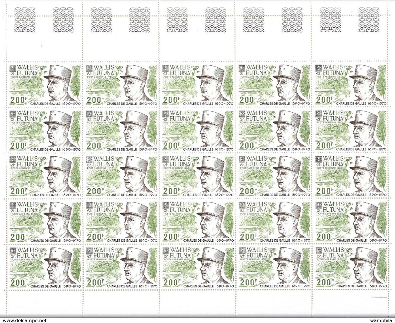 Wallis Et Futuna P.A N°106** Charles De Gaulle Une Feuille De 25 Timbres. Cote 267.50€ - Collections, Lots & Series