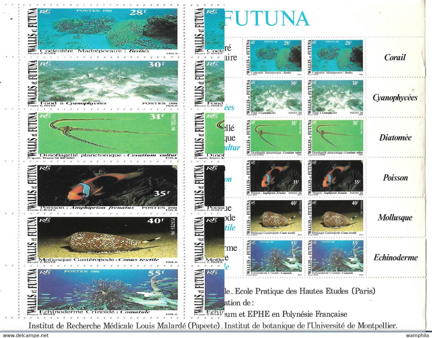 Wallis Et Futuna 267/272** Un Feuillet Faune Et Flore Pélagique . Cote 72€ - Collezioni & Lotti