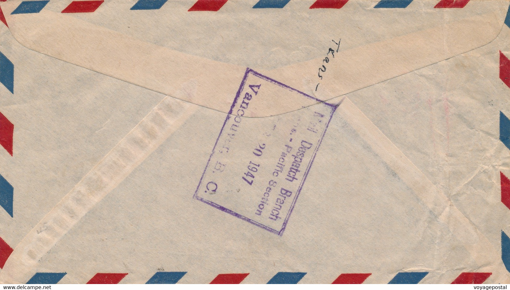 LETTRE FRANCE LIBRE TAHITI PAPEETE SAN FRANCISCO VIA VANCOUVER MAIL DESPATCH BRANCH COVER OCEANIE - Lettres & Documents