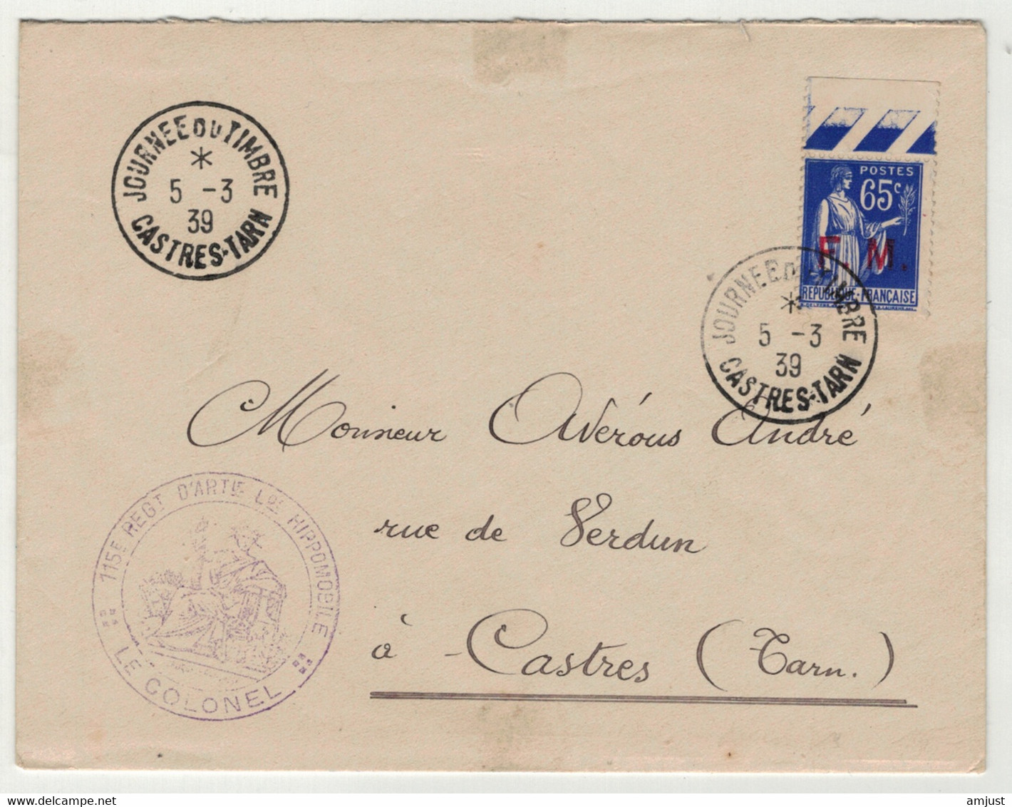 France // 1931-1940 // Lettre De La Journée Du Timbre à Castres-Tarn Le 5.03.1939 - Covers & Documents