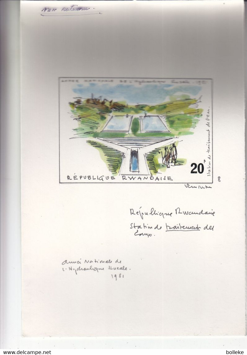 Rwanda - 1 Timbre Série COB 1087/93 - Dessin Polychrome Signé Jean Van Noten - Hydraulique Rurale - Document Unique - Lettres & Documents