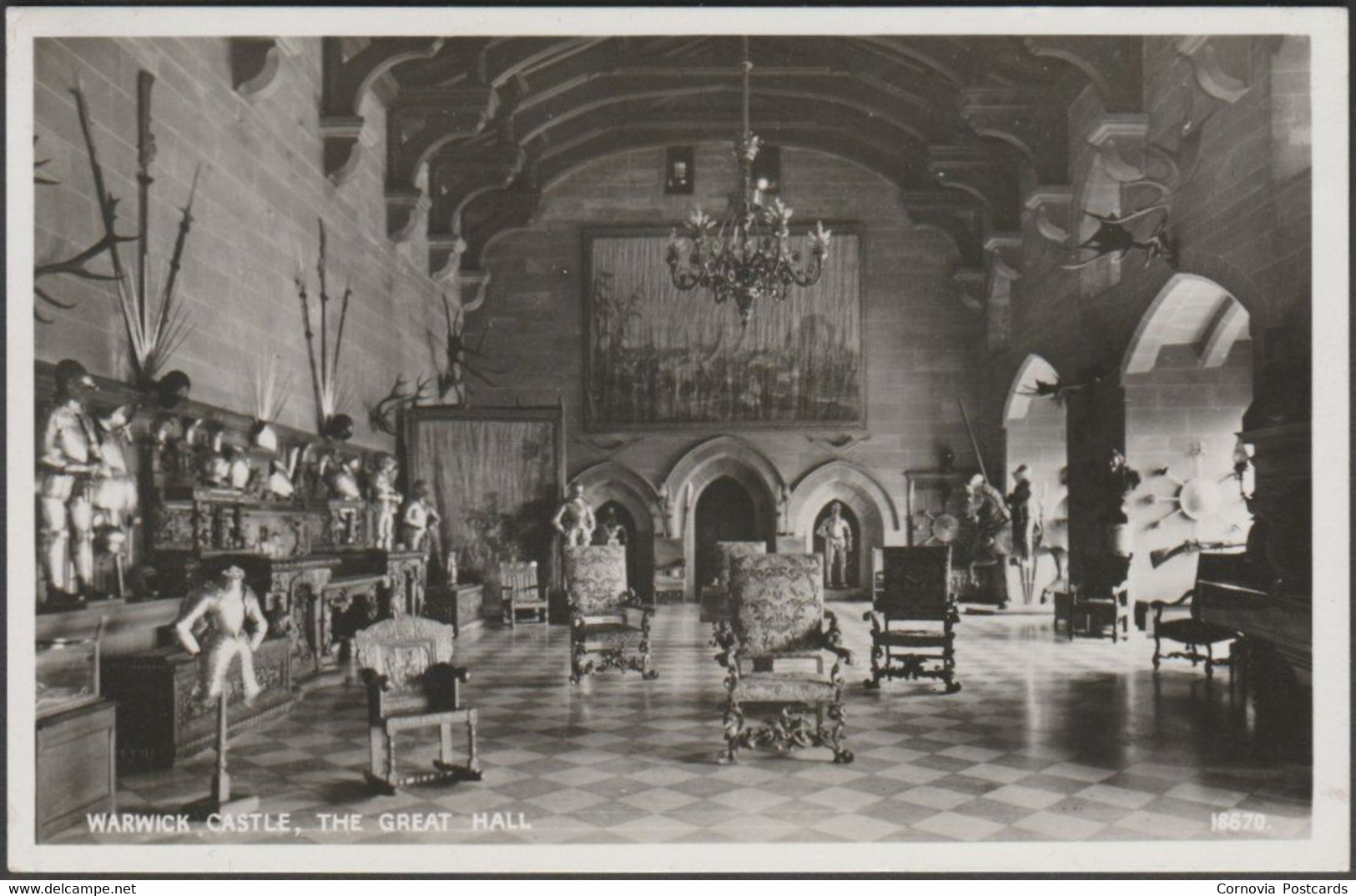 The Great Hall, Warwick Castle, C.1930s - Salmon RP Postcard - Warwick