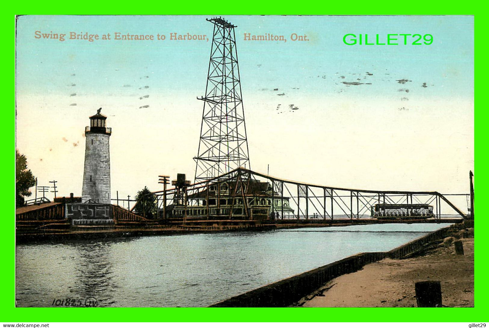 HAMILTON, ONTARIO - SWING BRIDGE AT ENTRANCE TO HARBOUR - TRAVEL IN 1908 - THE VALENTNE & SONS - - Hamilton