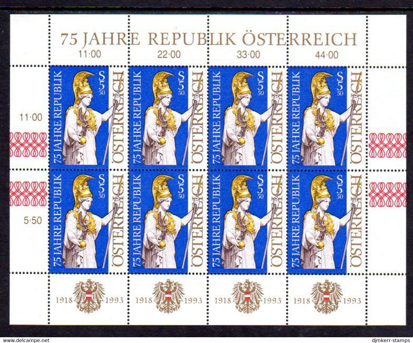 AUSTRIA 1993 Anniversary Of Republic Sheetlet, MNH / **.  Michel 2113 Kb - Blokken & Velletjes