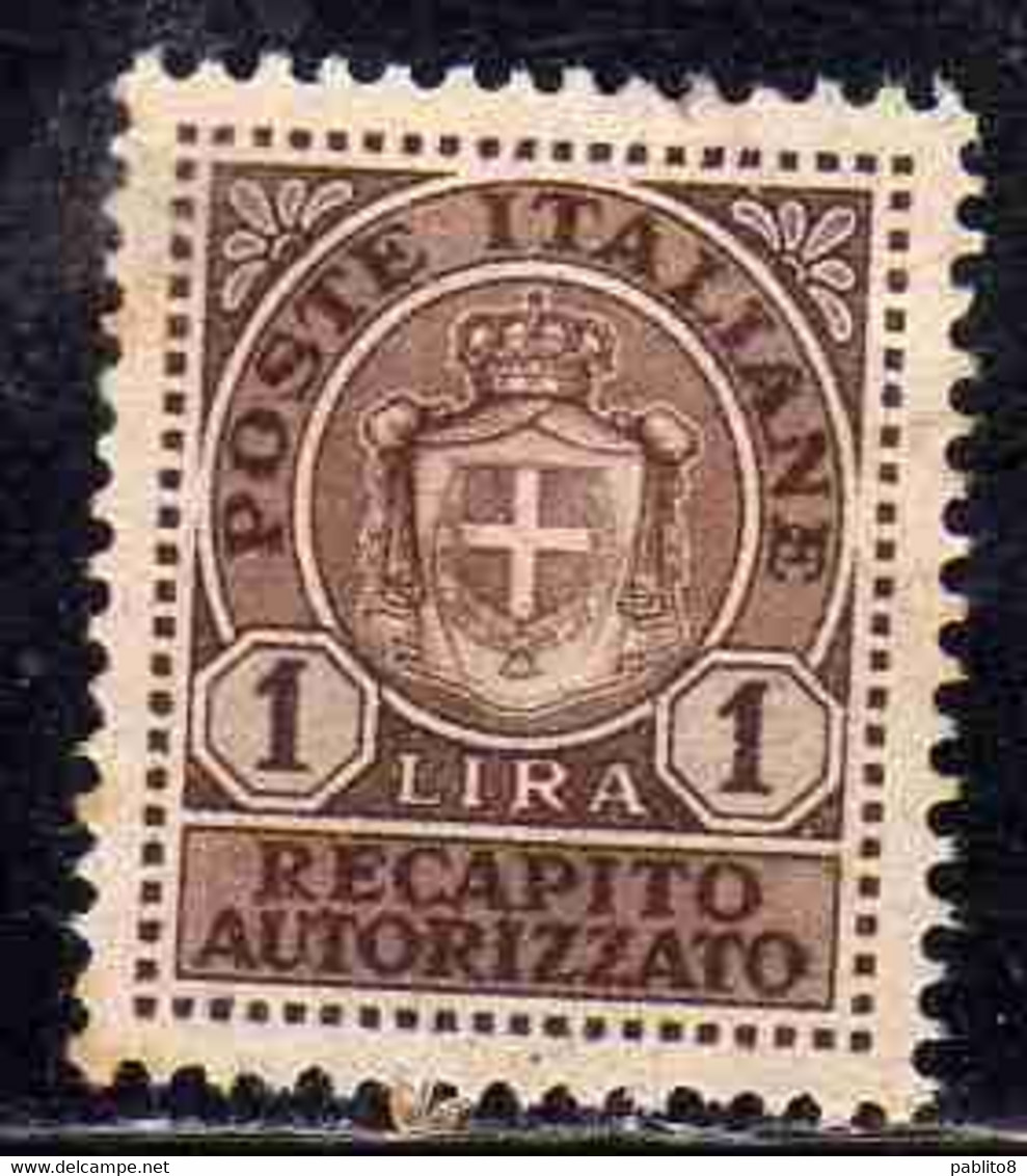 ITALIA REGNO ITALY KINGDOM 1946 LUOGOTENENZA RECAPITO AUTORIZZATO LIRE 1 LIRA MNH - Servicio Privado Autorizado