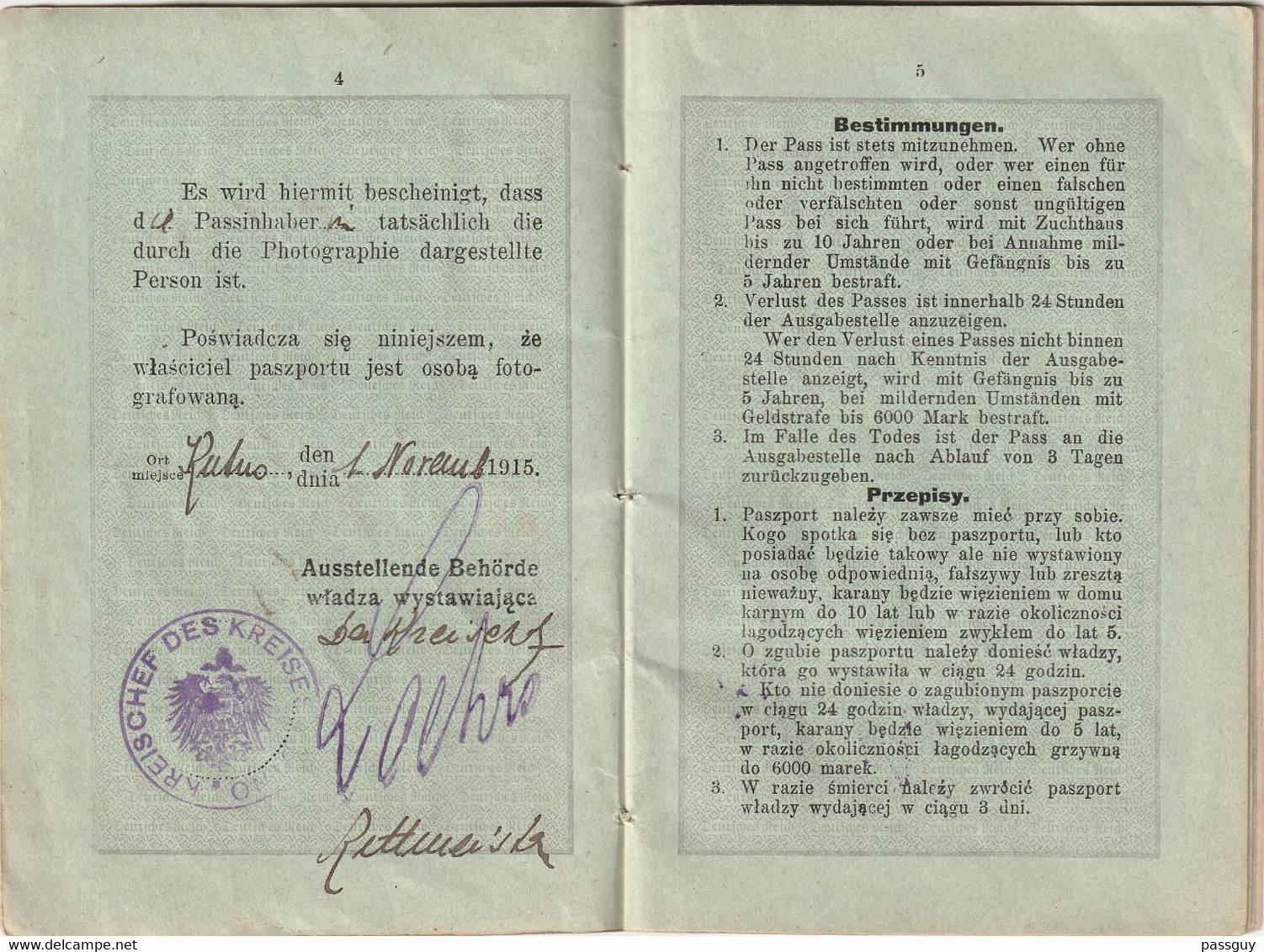 GERMANY Passport 1915 ALLEMAGNE  Passeport - Reisepaß - Historical Documents